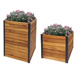 thumbnail of 2er-Set Pflanzkasten HWC-L23, Hochbeet Pflanzkübel Blumenkasten, Outdoor Akazie Holz MVG-zertifiziert Aluminium braun