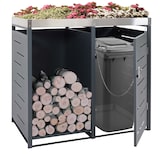 thumbnail of 1er-Mülltonnenverkleidung mit Brennholzlager HWC-H40, Mülltonnenbox, 125x130x80cm erweiterbar Metall 45kg ~ anthrazit