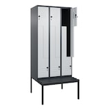 thumbnail of C+P Z-Spind Classic PLUS, Kunststoff untergebaute Sitzbank, 6 Abteile, HxBxT 212x90x82cm, Sicherheitsdrehriegel, Anthrazit/Hellgrau von PROREGAL