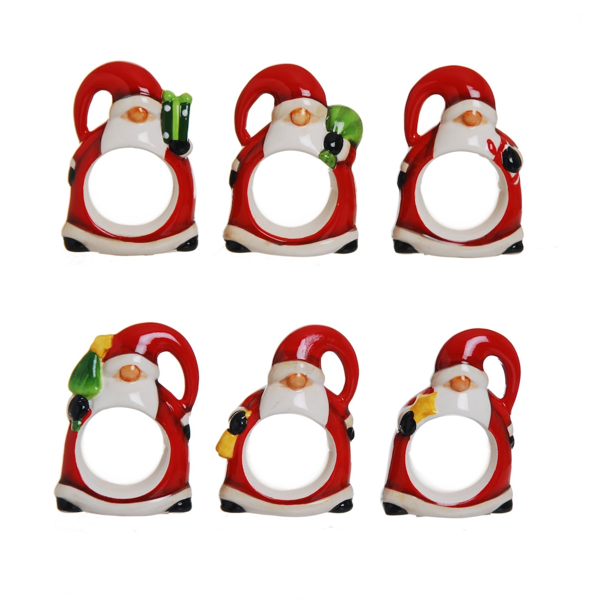 Excelsa set de 6 porte-serviettes Xmas céramique 7xH2x4,5 cm multicolore