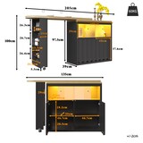 thumbnail of Bartisch ausziehbar 205x39x100 cm mit LED-Beleuchtung Stauraum Rollen und USB-Anschluss MDF Glas Schwarz für Küche Wohnen