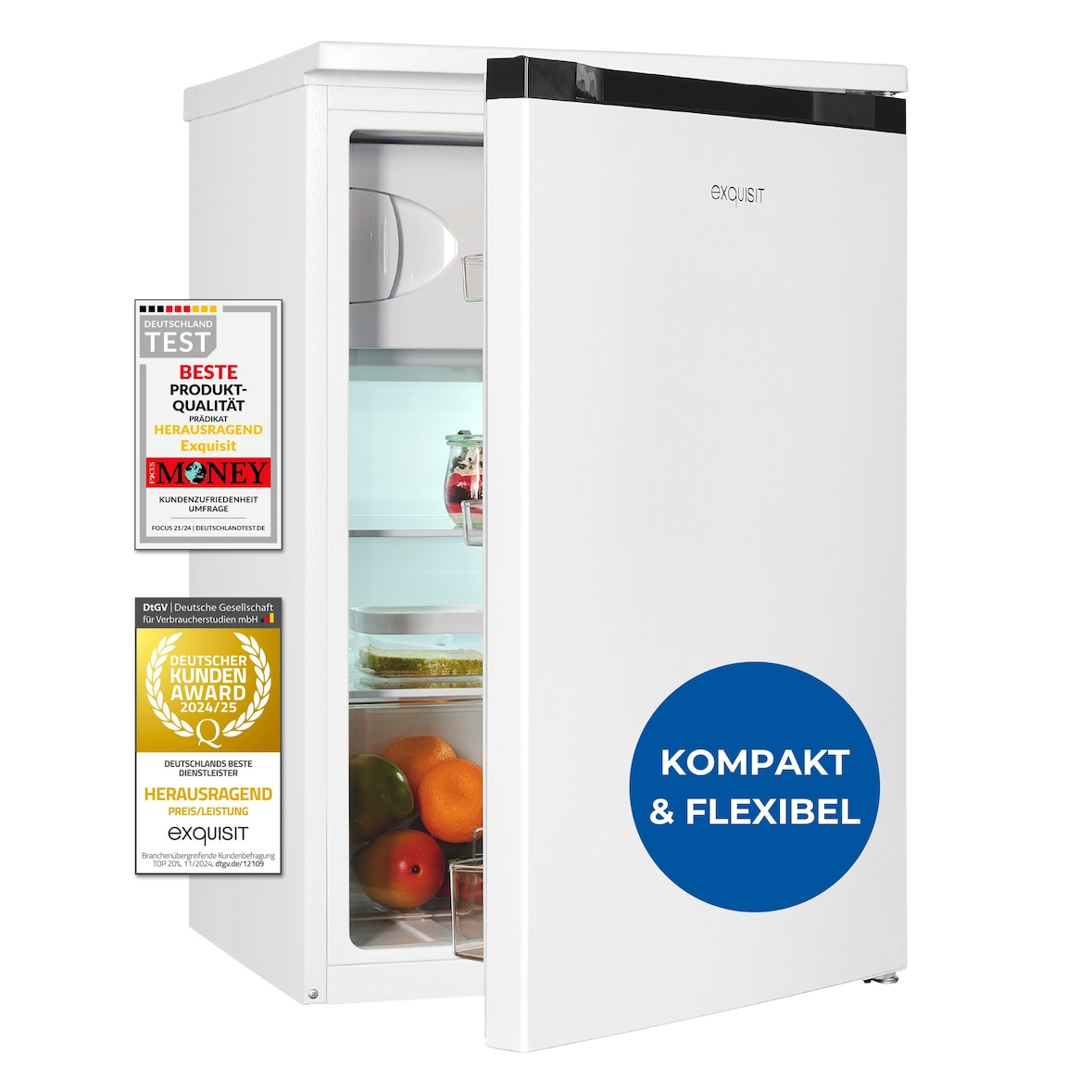 Exquisit Kühlschrank mit Gefrierfach, 107 Liter, 4-Sterne-Gefrierfach, 55 cm Breite, KS15-4-051C weiss