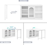 thumbnail of Bartisch ausziehbar Weiß 122x40x77 cm mit 360 Grad Drehplatte Stauraum Glasschiebetüren höhenverstellbaren Einlegeböden Kücheninsel