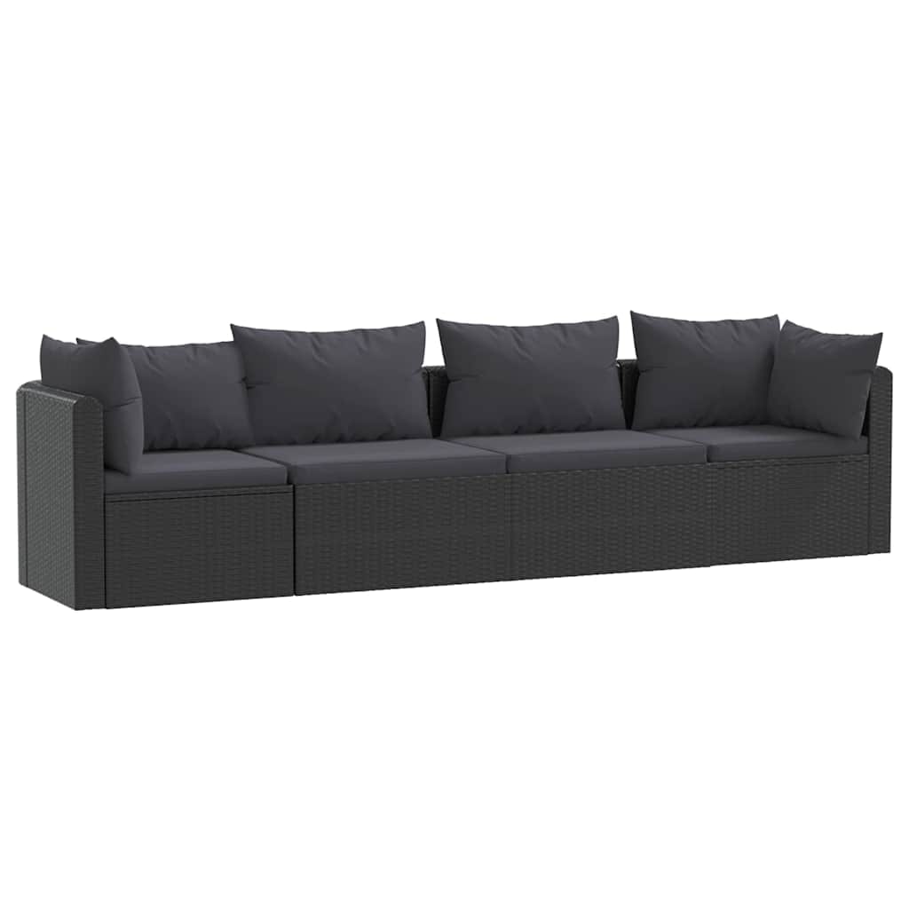 vidaXL 4-tlg. Garten-Sofagarnitur mit Auflagen Poly Rattan Schwarz