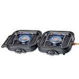 thumbnail of Réchaud à gaz pliable 2 feux 4600 W – Réchaud camping portable Allumage piezo, double brûleur inox, cartouche valve 7/16" KEMPER