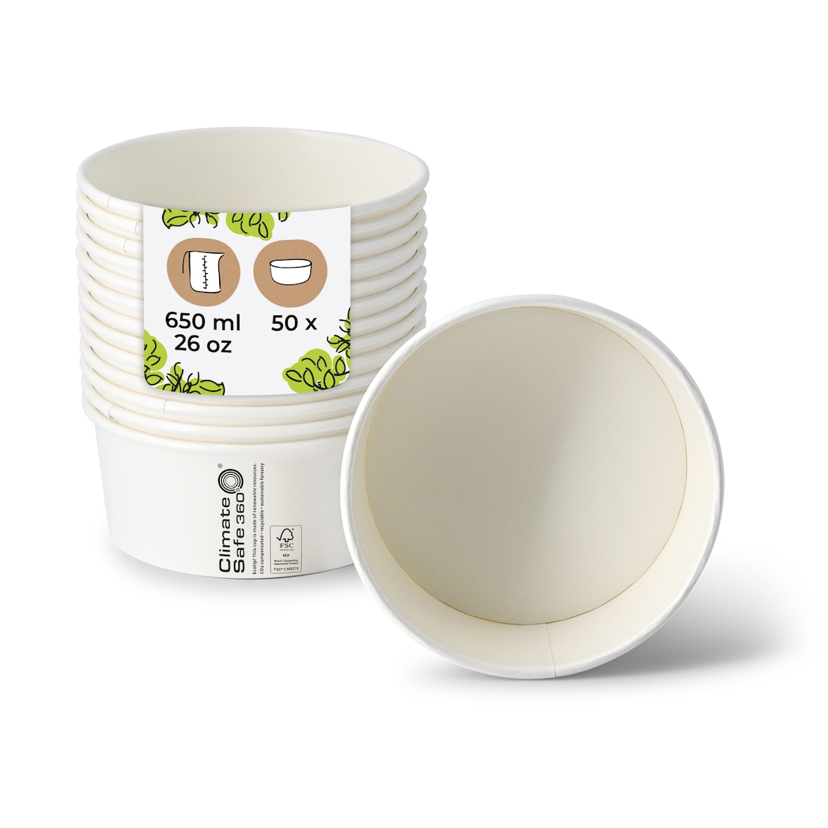 BIOZOYG Salatschale 50 Stück 650 ml weiß Suppenschalen Einwegschalen Einweggeschirr Deli Container Bowl to go Kartonschale Einweg Suppenbehälter