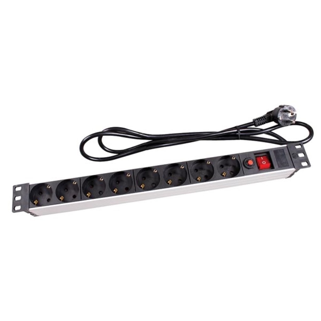 Bloc multiprise PDU avec interrupteur, protection contre les surcharges, 8 prises schuko (type F), 2.15 m, 3G1.5, usage intérieur, noir/rouge