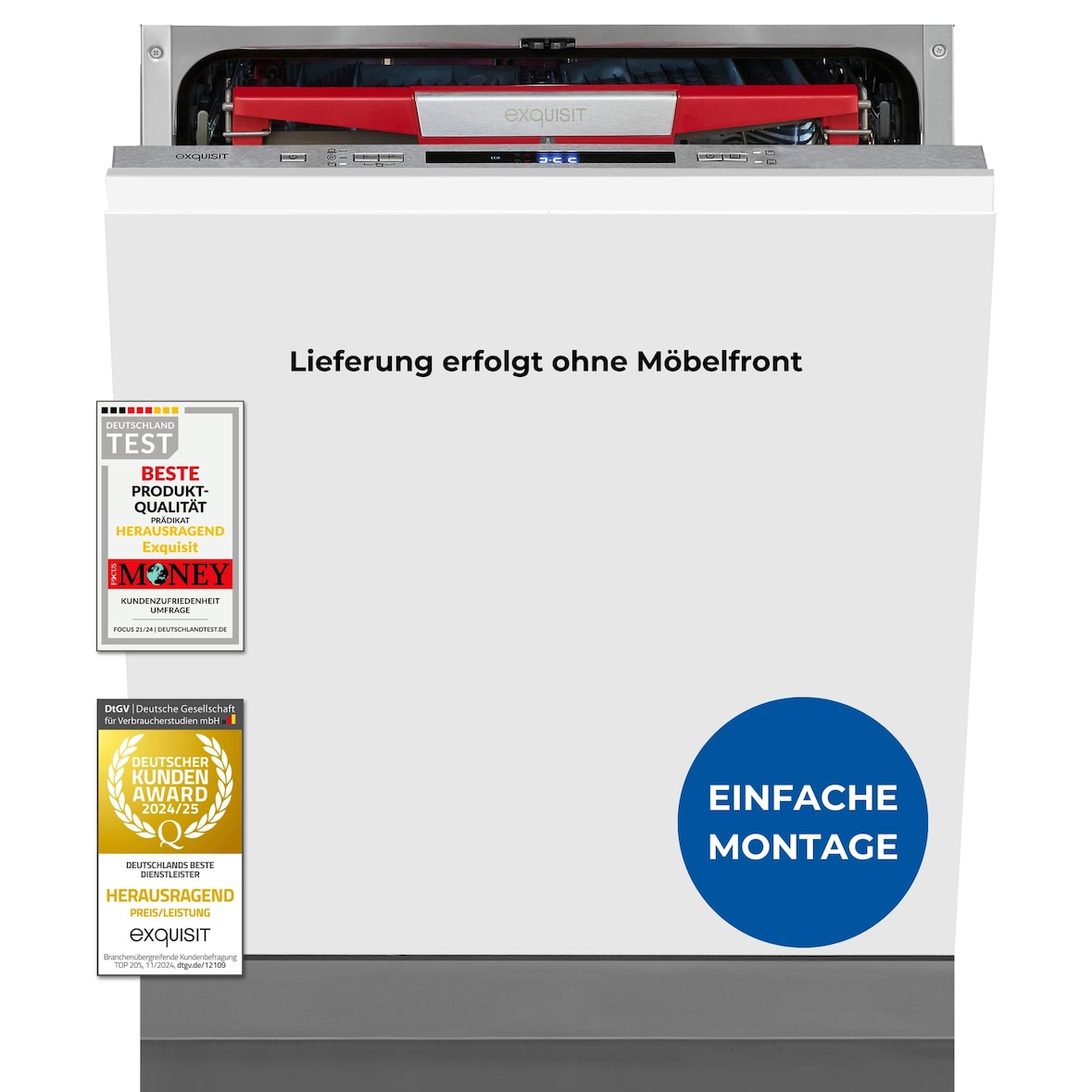 Exquisit Einbaugeschirrspüler 60cm, Vollintegrierte Spülmaschine, 14 Maßgedecke, Aquastop, Automatischer Türöffner, EGSP9614-E-031B inox