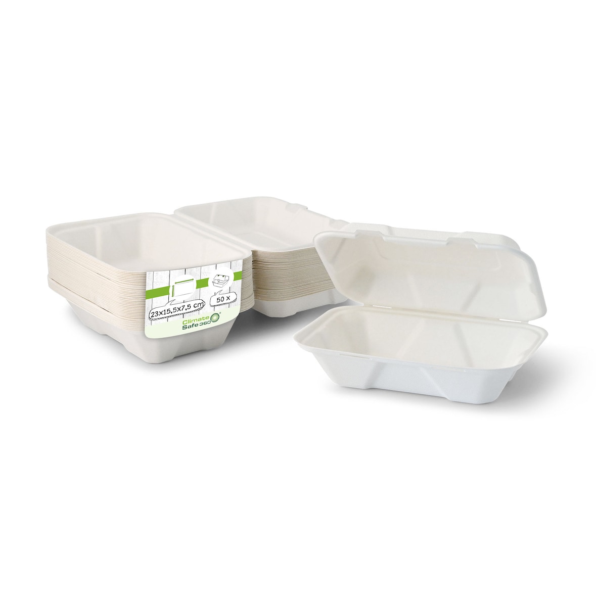 greenbox - Take-away Boxen aus Zuckerrohr 23 x 15,5 x 7,5 cm, rechteckig, 50 St.