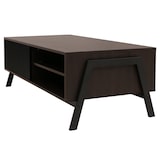 thumbnail of Couchtisch HWC-O40, Wohnzimmertisch Sofatisch, Staufächer Schiebetür MDF Metall Melamin 42x120x60cm ~ Walnuss-Optik