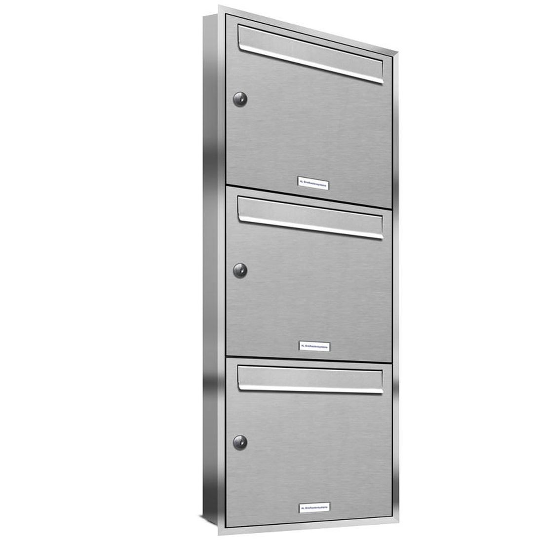 AL Briefkastensysteme 3 Fächer Premium Edelstahl Unterputz Briefkasten Anlage für Post A4, modern, robust, wetterfest, Artikelnummer: 331T3U1