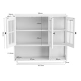 thumbnail of Wandschrank Bad Hängeschrank 88x26x83 cm Weiß mit 3 Türen Riffelglas Handtuchstange und offenem Fach, modernes minimalistisches Design