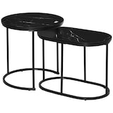 thumbnail of Couchtisch 2er Set rund und oval 50x50x51 cm Schwarz stapelbar mit verstellbaren Füßen Marmoroptik MDF Tischplatte Stahlgestell