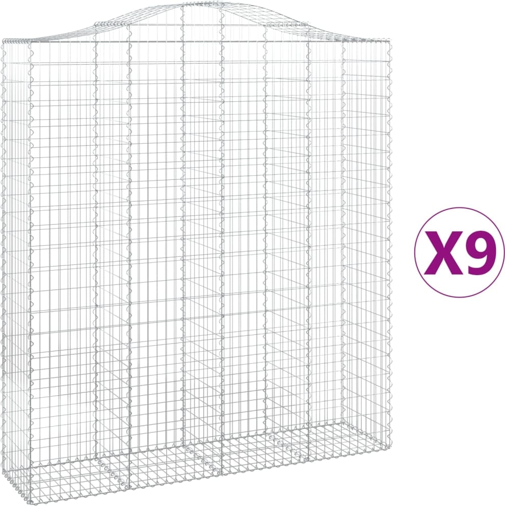 vidaXL Gabionen mit Hochbogen 9 Stk. 200x50x220/240cm Verzinktes Eisen