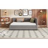 thumbnail of Ausziehbares Schlafsofa 140x200 mit Lattenrost, Polsterbett aus Samt, multifunktionales Sofa-Bett, komfortables Schlafzimmerdesign, Grau