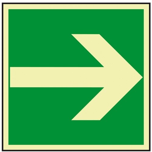 Schild I PERMALIGHT power langnachleuchtend Rettungszeichen Richtungsangabe gerade, praxisbewährt, Aluminium, 200x200mm,DIN 67510