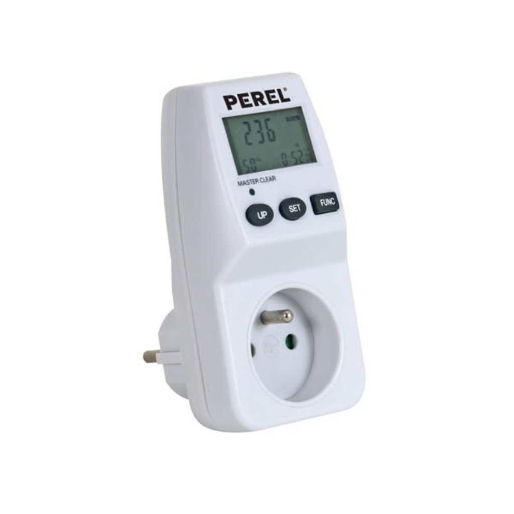 Wattmètre, écran LCD, 230 V, 16 A, 3600 W, terre française type E, blanc