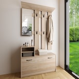 thumbnail of Set Di Mobili Da Ingresso Mobile Corridoio Specchio Scarpiera 6 Ganci Appendiabiti Guardaroba Arredo Arredamento Corridoio 160 x 85 x 24 Cm Rovere