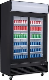 thumbnail of Frigorífico expositor de bebidas com painel iluminado, preto, 2 portas de vidro deslizantes, com fecho, 950L Polar GM814