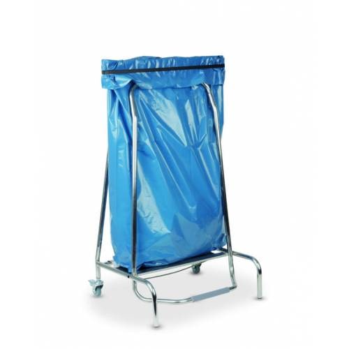 Porta bolsas de basura de acero inoxidable 100L, resistente y portátil, mango ergonómico, ruedas macizas - Equipementpro
