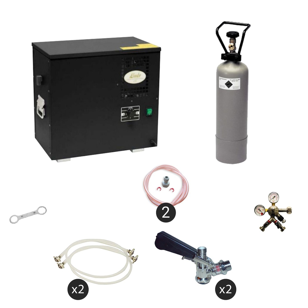 Komplett Set Zapfanlage, Bierzapfanlage AS-40, 2-leitig, Durchlaufkühler, Nasskühler - Untertheke, Zapfkopf:Kombi,Zapfkopf 2:5 Liter Adapter
