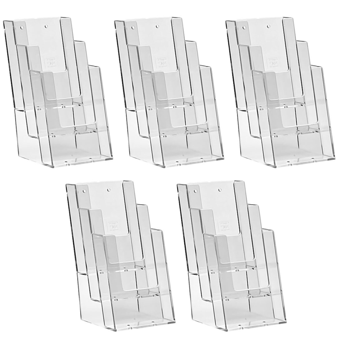 Danieli - Kit da 5 Espositori 1/3A4 con 3 Tasche Porta Depliant da Tavolo in Acrilico Trasparente