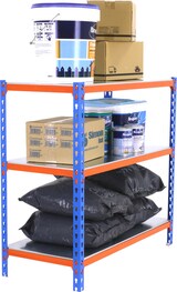 thumbnail of SimonRack Estantería Metálica, 900x1200x500 mm, 3 Alturas, Bandeja Metal, 200 kg de Punto Flexión, Azul/Naranja/Galva - Simonclick