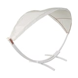 thumbnail of Hängematte HWC-J47, Hängeschaukel bis 200kg Sonnendach MVG-Holzgestell 420cm 2 Personen ~ weiß, grau