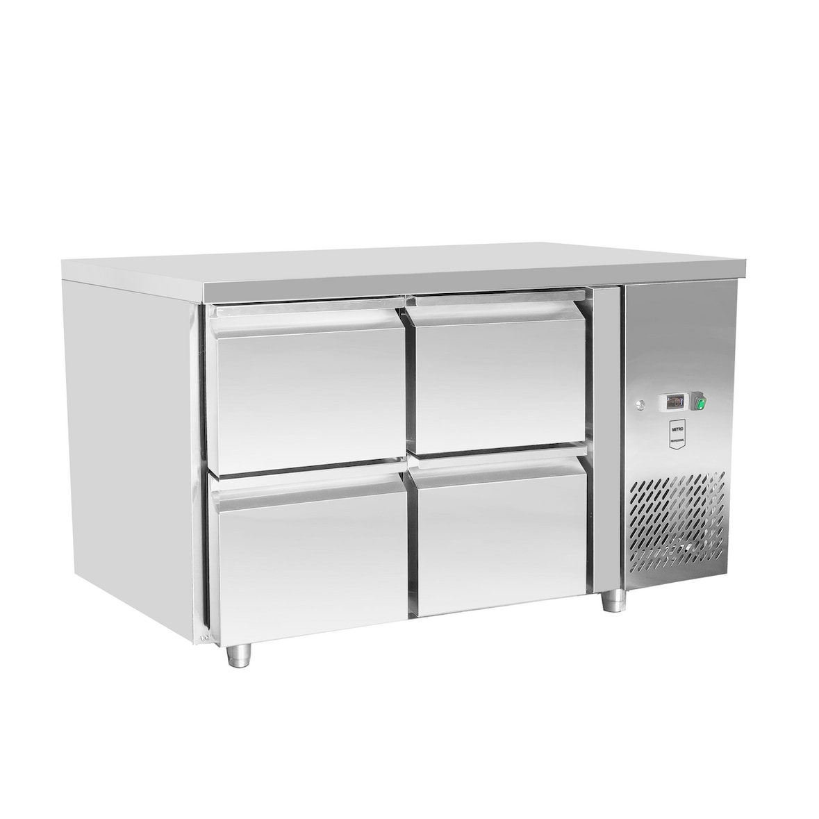 METRO PROFESSIONAL Établi réfrigéré GCC21004D, 136 x 70 x 85 cm, 90 L, 4 tiroirs, argenté