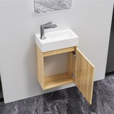 thumbnail of Belvit Badmöbel-Set 40 cm helle Eiche mit Waschbecken Unterschrank grifflos Soft Close umkehrbar Spiegel