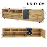 thumbnail of TV-Schrank 200x45x45cm mit 3 offenen Fächern, Klapptür & Seitentüren, modern, robust, Stauraum für Wohnzimmer, Medienmöbel, Holzoptik Schwarzgrau