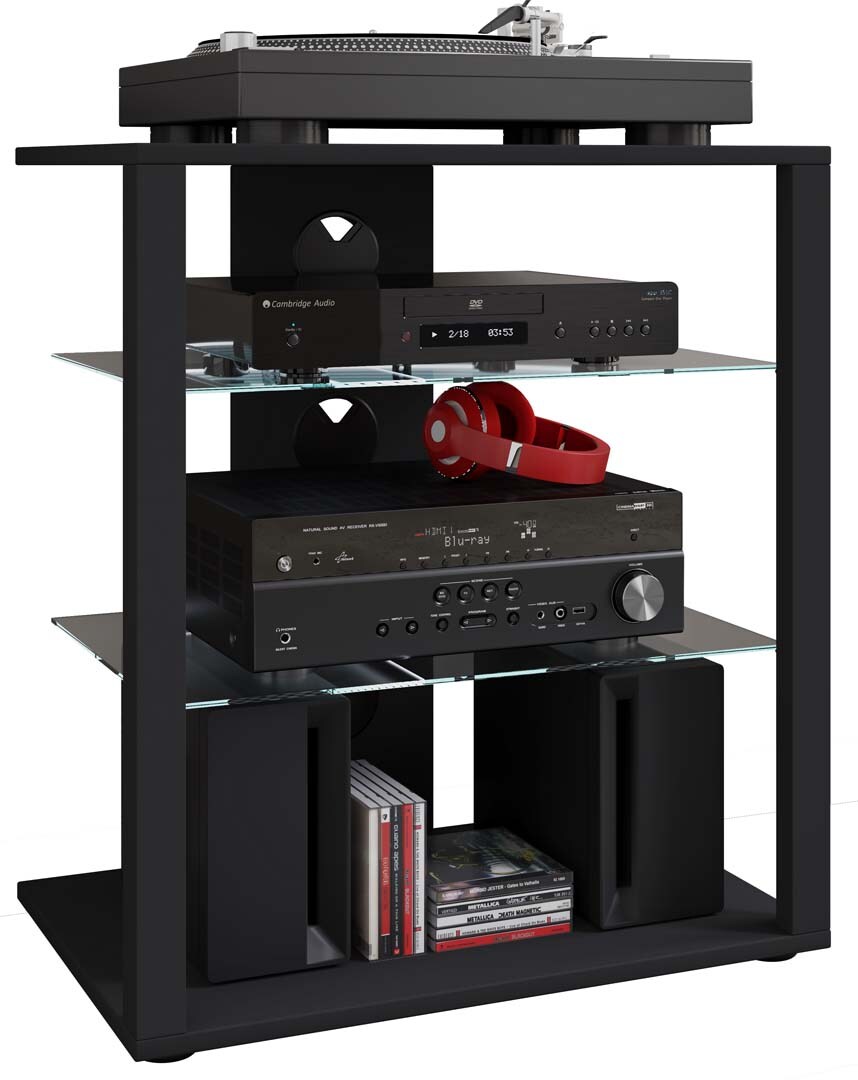 Ebuy24 Folas Hifi-Möbel 3 Ablagen schwarz.