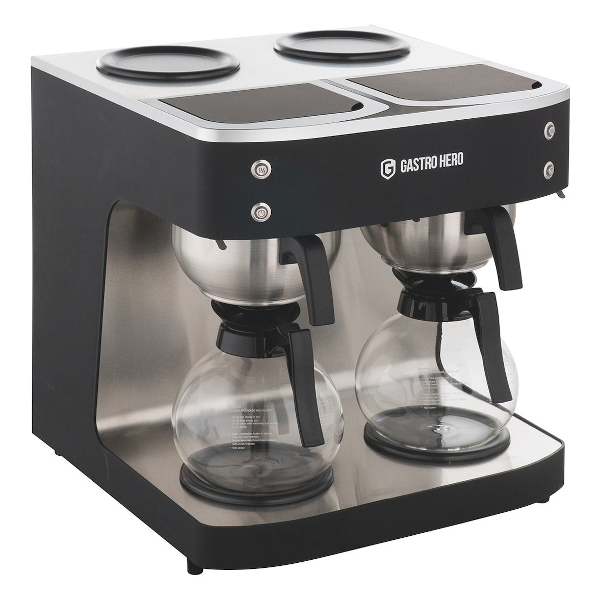 GastroHero Filterkaffeemaschine ECO 2x 2 Liter – Doppelte Glaskanne, Edelstahlgehäuse, Warmhalteplatten, ideal für Gastronomie & Büro