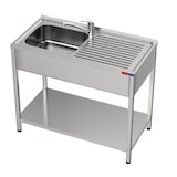 thumbnail of Gasfrit – Untertheken-Spülbecken mit 1 Becken, 1 Abtropffläche und inklusive Zweigriff-Armatur, industriell, aus Edelstahl, 800 × 500 × 850 mm