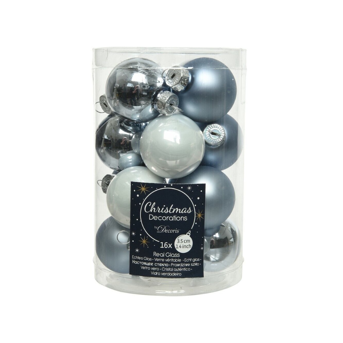 Weihnachtsbaumkugeln Glas Ø 3,5 cm 16 Stück blau mix hell