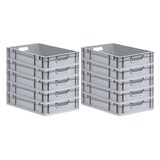 thumbnail of PROREGAL 10x Eurobox NextGen Grip mit Scharnierdeckel & gelben Verschlüssen | HxBxT 12x40x60cm | 23 Liter | Griffe offen | Glatter Boden