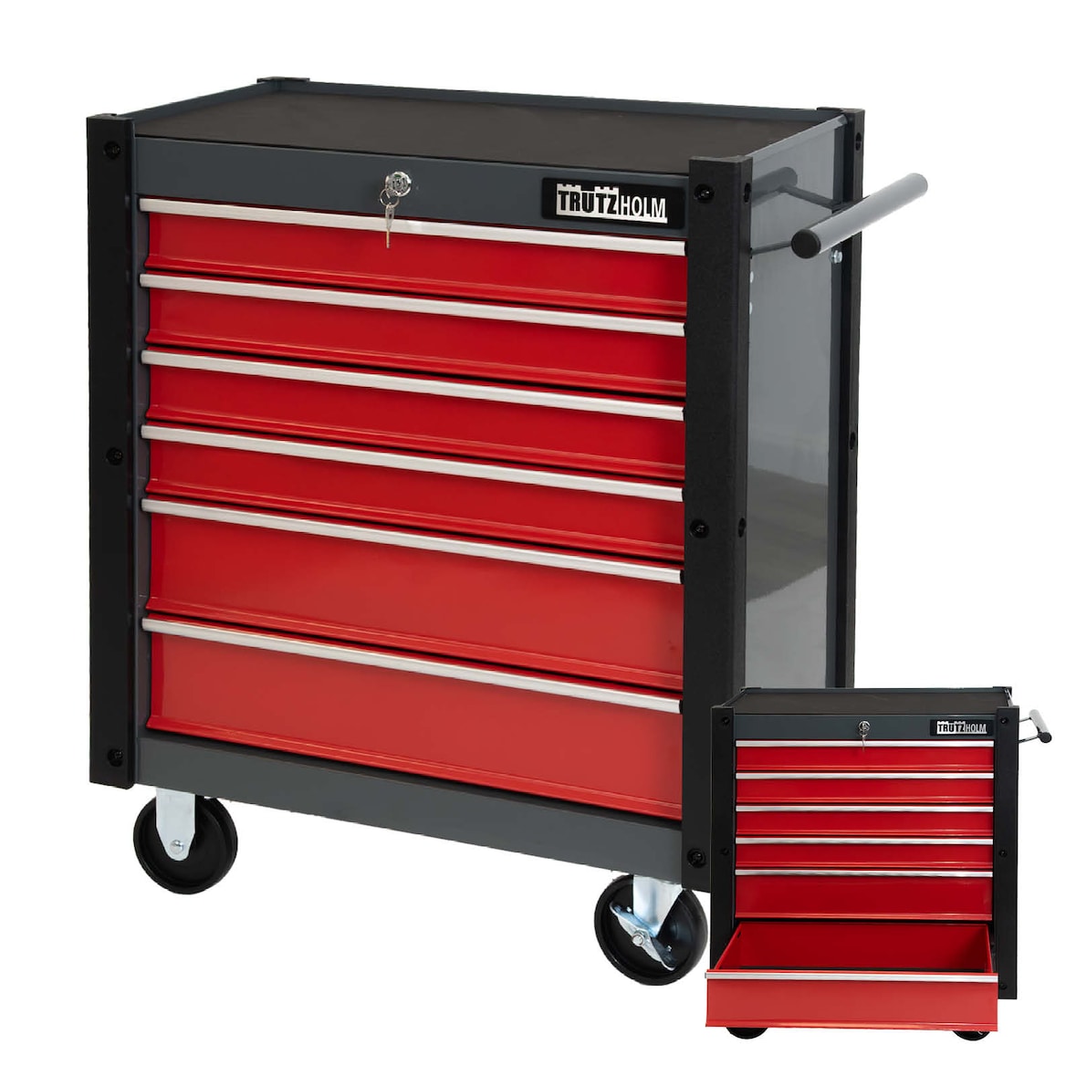 Werkstattwagen "Trutzi" abschließbar  6 Schubladen 78 x 64 cm Kantenschutzleisten Rollcontainer rot