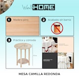 thumbnail of Wellhome - Mesa camilla gazte redonda-acabado sin barniz 40x40x75 cm