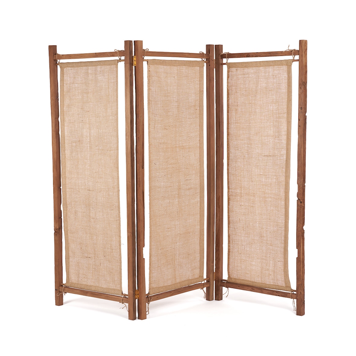 Bazar Bizar Paravent en bois de teck récupéré jute 205x178 cm naturel