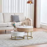thumbnail of Couchtisch Set Weiß Holzoptik 70x70x56 mit zwei Schubladen und höhenverstellbarer Tischplatte – Flexibel, Stauraum, modernes Design