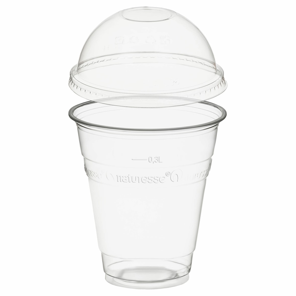 50x BIO Trinkbecher 300ml mit Domdeckel ohne Loch aus Biokunststoff (PLA)