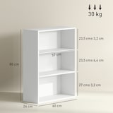 thumbnail of Bücherregal 3 Ebenen 2 verstellbare Regalböden Wohnzimmer Büro 60x24x80 cm Weiß