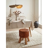 thumbnail of Sitzhocker Echtleder / Massivholz 35x46x35 cm Modern Fußhocker Rund, Turnbock Lederhocker Braun, Kleiner Hocker Gepolstert, Holzhocker mit