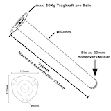 thumbnail of 4er Set Metall Möbelfüße 710mm Schwarz matt Ø60mm Tischbeine höhenverstellbar
