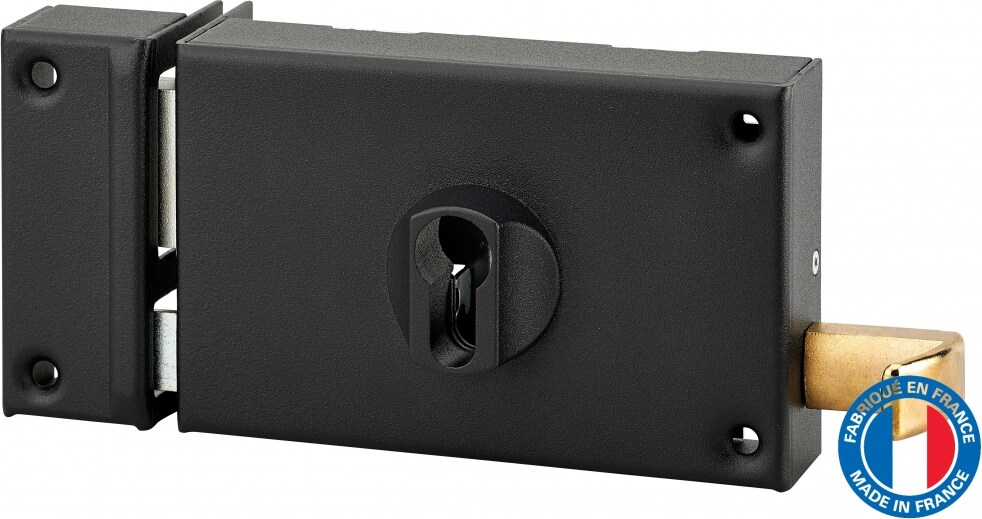 Boitier de serrure horizontale en applique double entrée à tirage pour entrée, gauche, axe 70mm, 140x88mm, noir - THIRARD