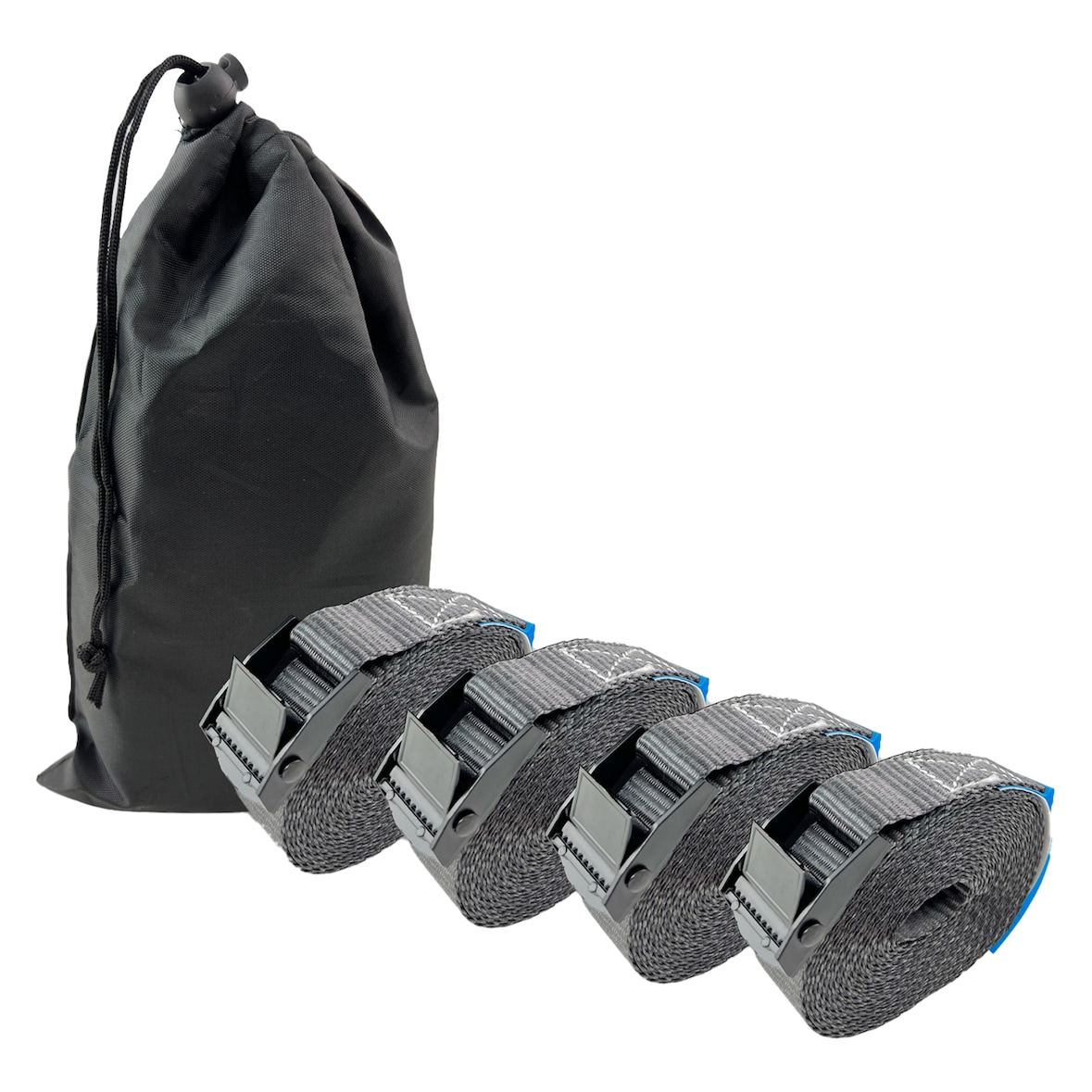 4x Profi Spanngurt mit Klemmschloss 1-tlg 2,5m 250 kg Traglast Anthrazit inkl. Tasche