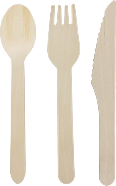 MONOUSO - Set Posate Legno Forchetta, Coltello e Cucchiaio (600 Pezzi)