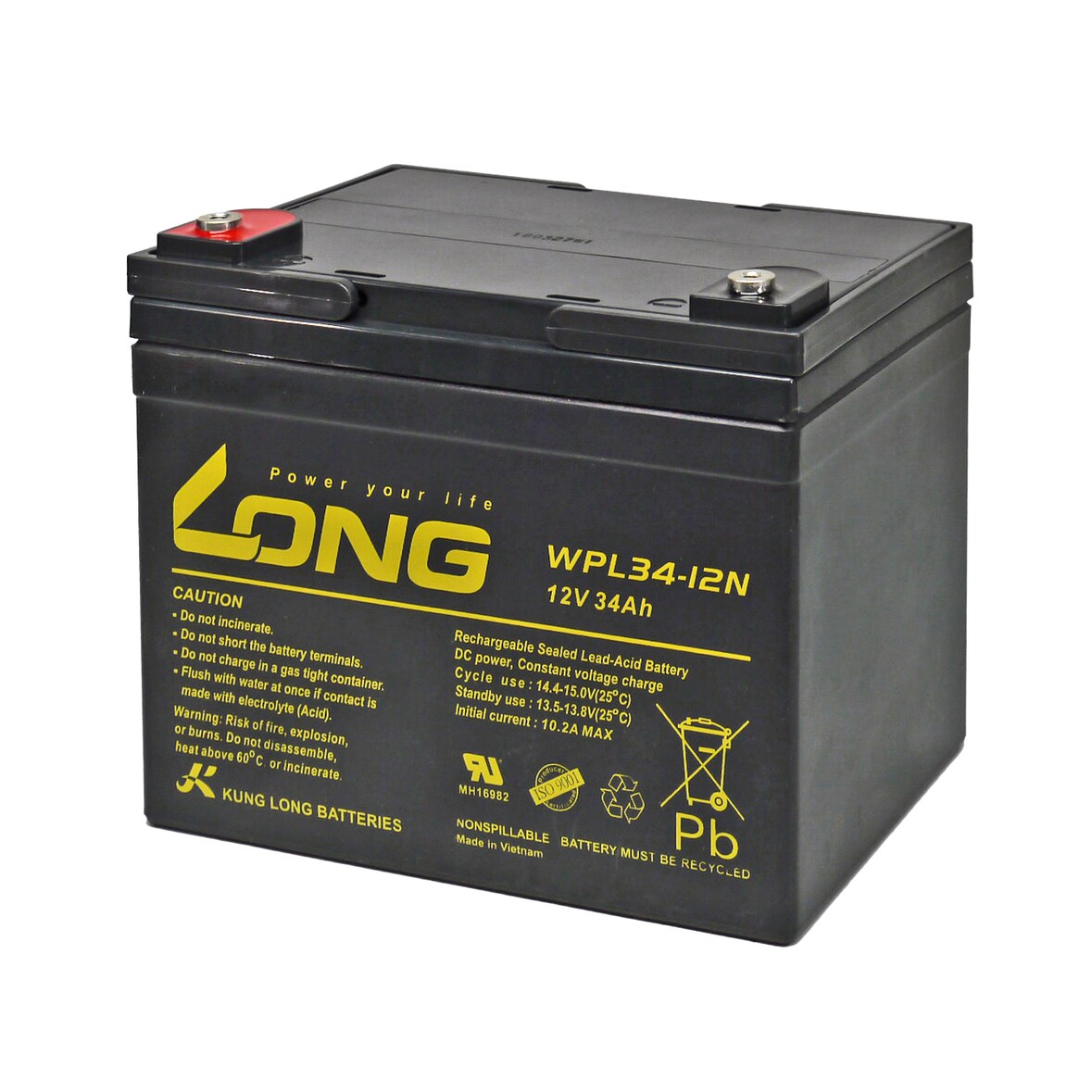 Kung Long Akku 12V 34Ah Pb Batterie Bleigel WPL34-12N Longlife