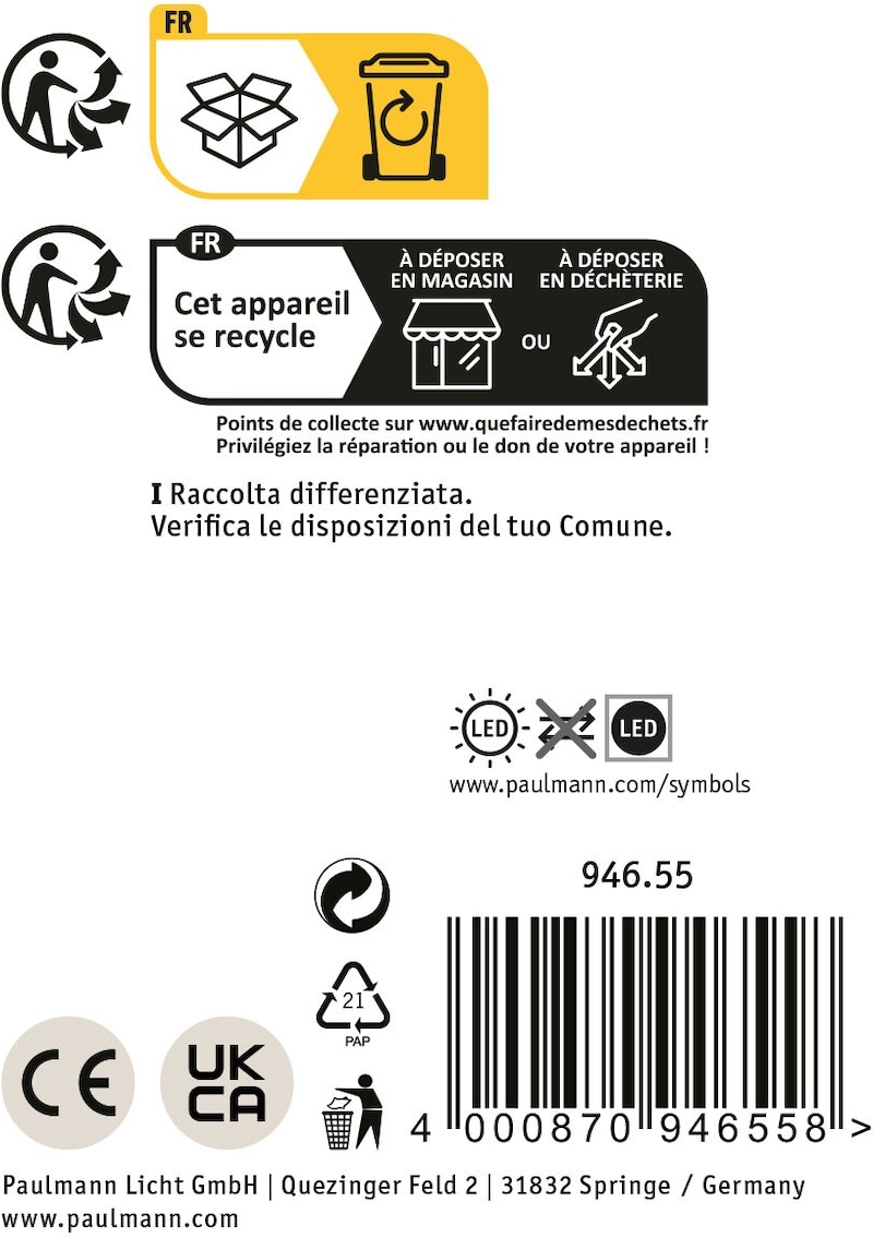 Informations de recyclage et de mise au rebut du produit.