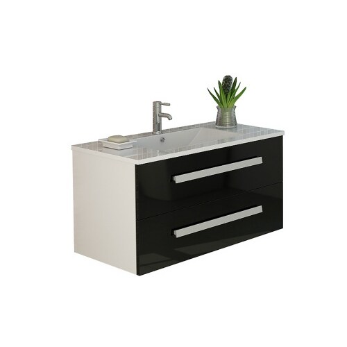 Waschbecken Waschtisch Badschrank Badmöbel Badset RAPPERSWIL schwarz